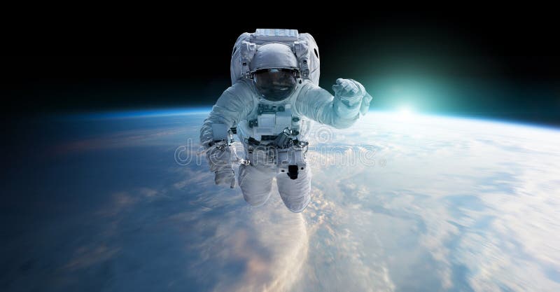 Astronaut floating in space 3D rendering elements of this image royalty free illustration