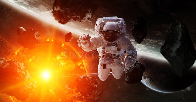 Astronaut floating in space 3D rendering elements of this image royalty free illustration Astronaut floating in space 3D rendering elements of this image royalty free illustration