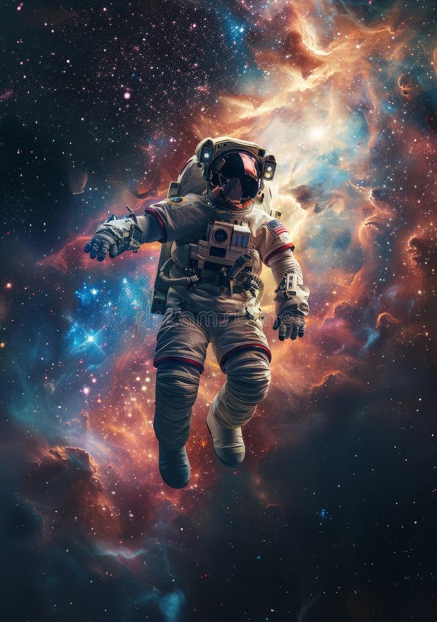 Astronaut Floating in Space generated using AI. stock photo