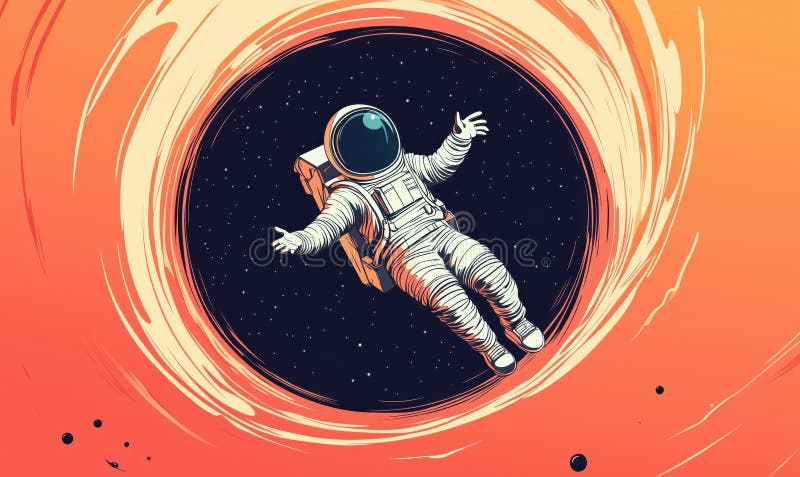 Astronaut floating in space surrounded by swirling cosmic colors and stars royalty free stock images