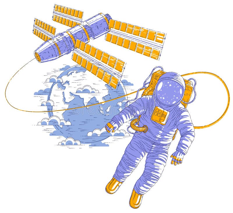 Astronaut in spacesuit floating in weightlessness, spaceman in open space  realistic vector illustration isolated over white background. Stock Vector