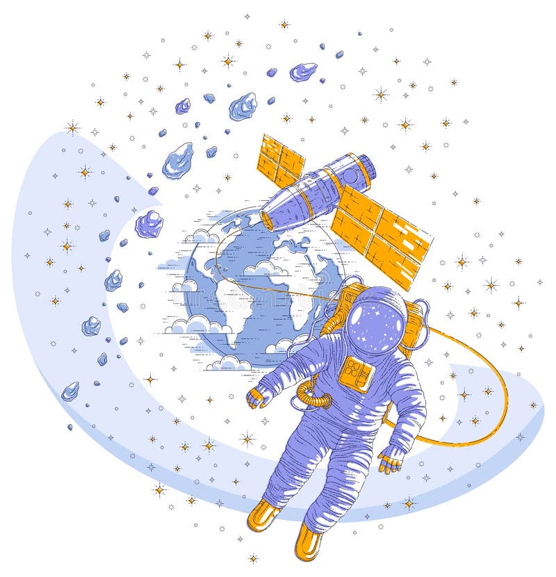 Astronaut in spacesuit floating in weightlessness, spaceman in open space  realistic vector illustration isolated over white background. Stock Vector