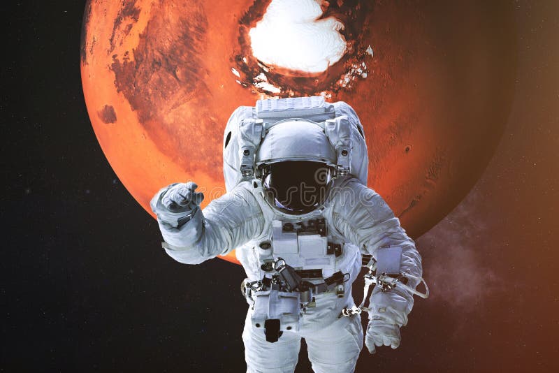 Astronaut on the Background of Mars. Stock Image - Image of glow