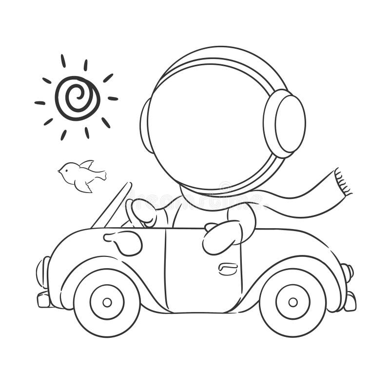 Astronaut fährt tagsüber ein Auto zum Färben Astronaut fährt tagsüber ein Auto zum Färben
