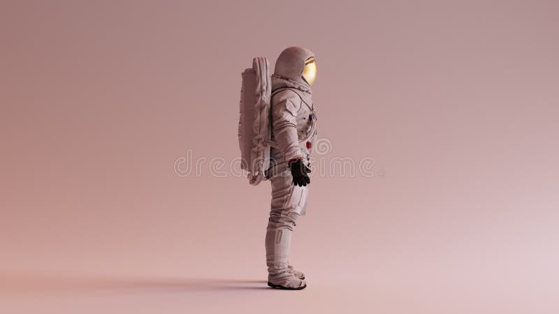 Astronaut with Gold Visor and White Helmet Spacesuit With Warm Background with Neutral Diffused Side Lighting Right View Retro