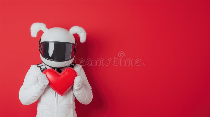 Astronaut with heart on red background, expressing love and joy vector illustration