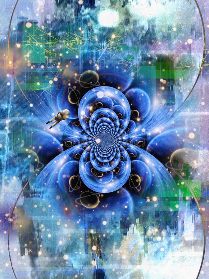 Astronaut Hovers in Space Painting royalty free illustration