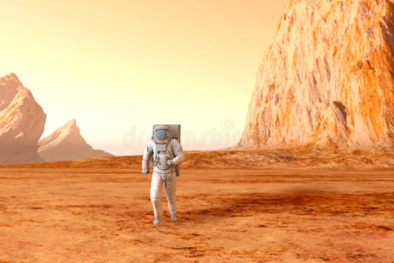 Astronaut on Mars stock illustration