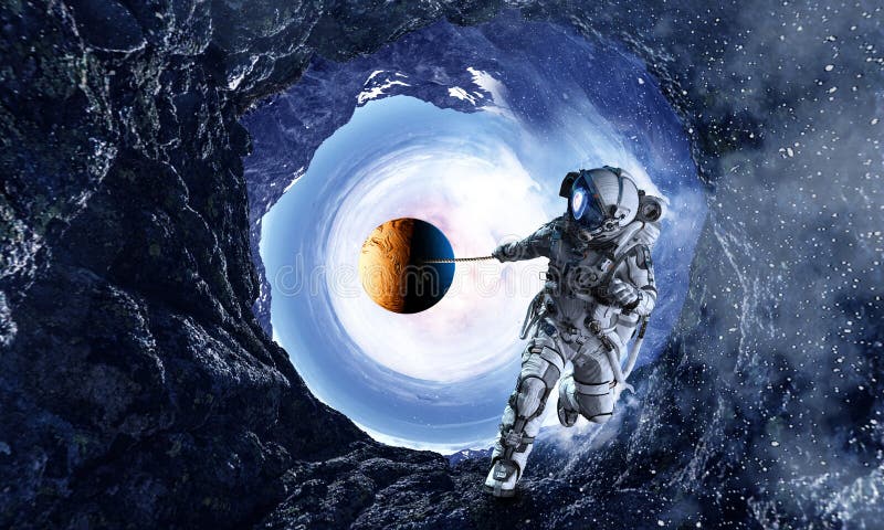 Download Fantasy Image With Spaceman Catch Planet. Mixed Media Stock Photo - Image of galaxy, planet: 110896524