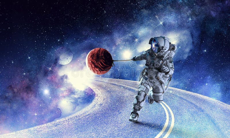 Fantasy image with spaceman catch planet. Mixed media stock photos Fantasy image with spaceman catch planet. Mixed media stock photos