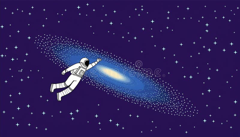 Astronaut in outer space. Science fiction. Spaceman in spacesuit floating against starry sky. vector illustration