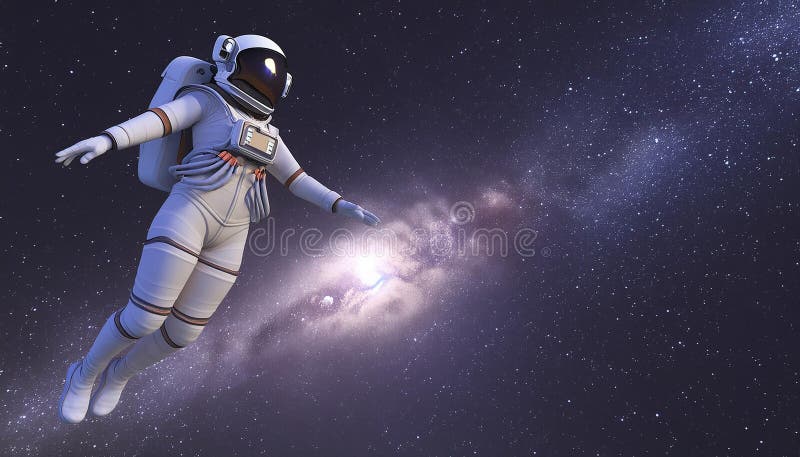 Astronaut in outer space. Science fiction. Spaceman in spacesuit floating against starry sky. royalty free illustration
