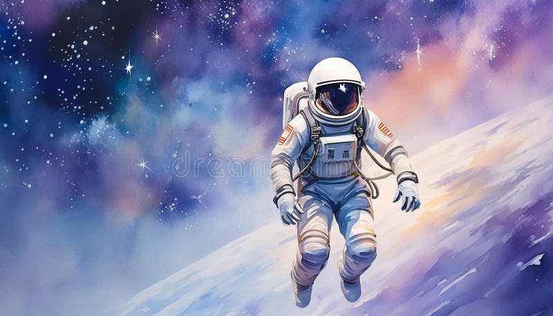 Astronaut in outer space. Science fiction. Spaceman in spacesuit floating against starry sky. royalty free illustration