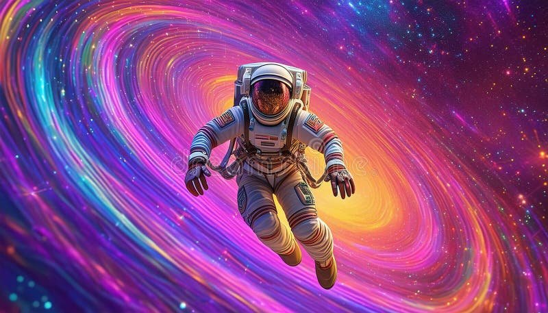 Astronaut in outer space. Science fiction. Spaceman in spacesuit floating against starry sky. royalty free illustration