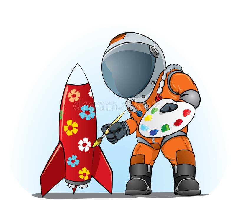 Astronaut painting the rocket stock illustration