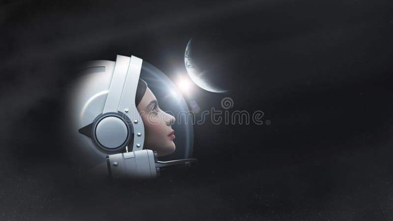 Astronaut pioneer exploring outer space. Mixed media royalty free stock images
