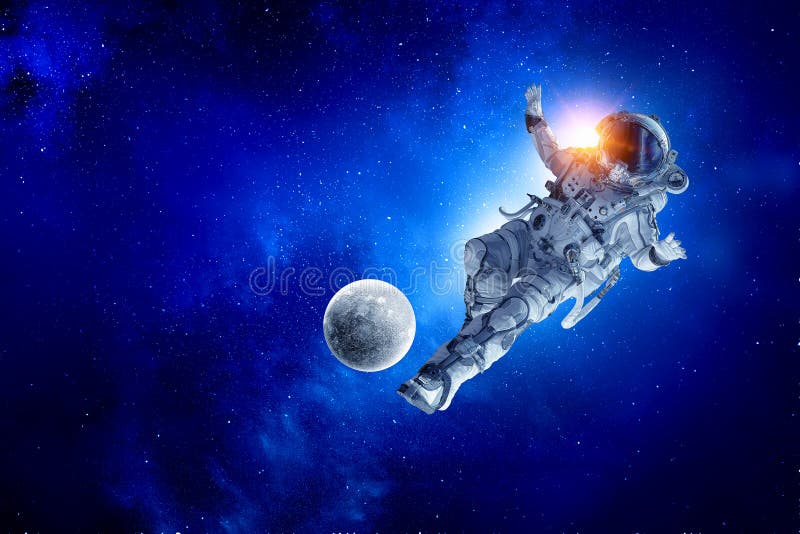 Astronaut play soccer game stock image. Image of galaxy 103540545