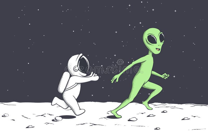 Astronaut plays with alien vector illustration