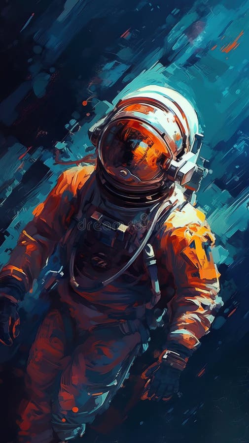 Astronaut plutitor în spațiu futuristic cu cască luminoasă și cu fundal planetar. vector illustration