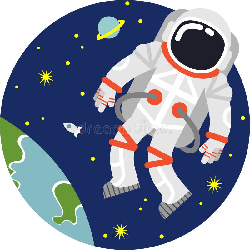 Astronaut floating in open space on planet and stars background. Astronaut floating in open space on planet and stars background