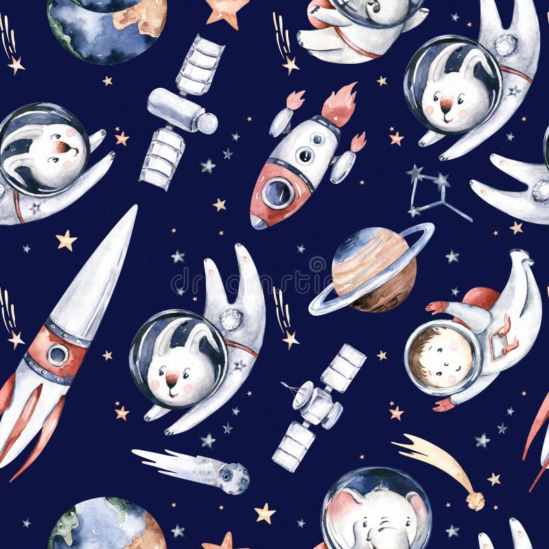 Outer Space baby boy & girl Pattern Space Ship planets comets Moon stars rocket ship Digital Download Astronaut baby Digital Paper