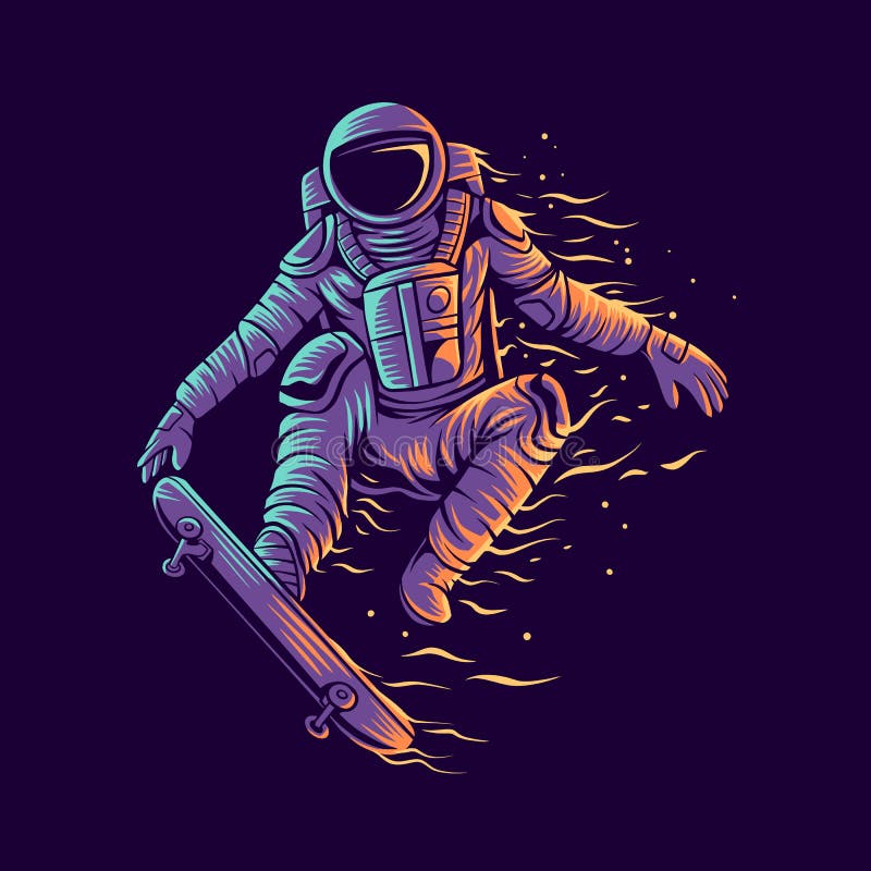 Astronaut-skateboardhopp med skateboardvektorillustration vektor illustrationer