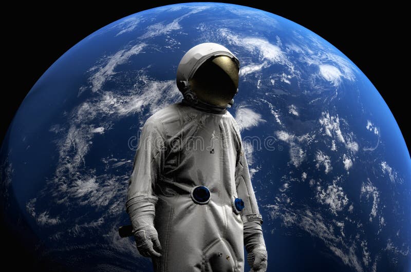 Astronaut On Space Mission Flying Around Our Blue Planet. Earth On ...