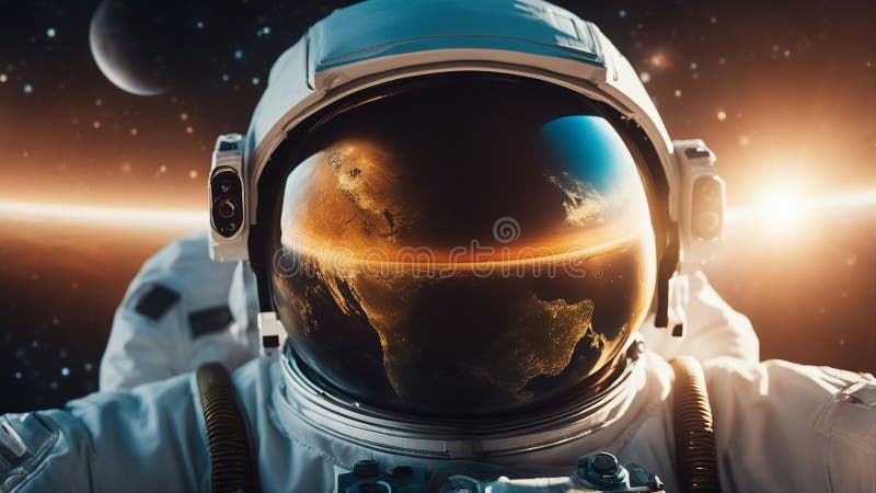 Astronaut in space An outer space view of an astronaut and the Earth. The image shows a close-up and focused view of them vector illustration