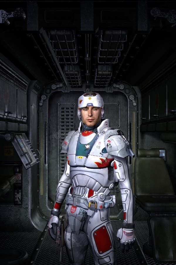 Astronaut and spaceship inside royalty free illustration