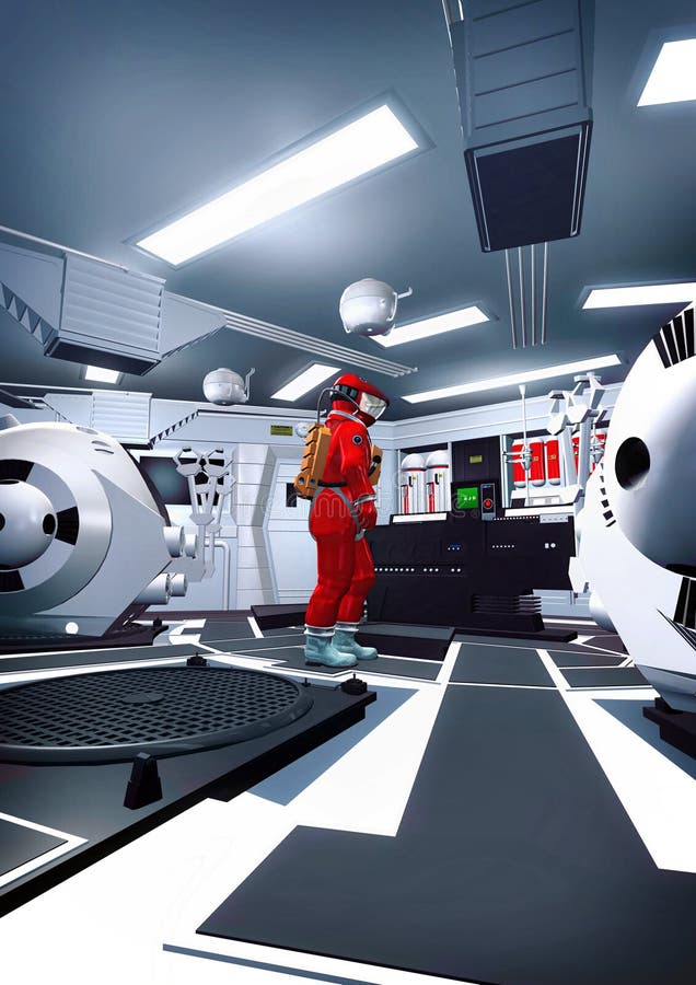 Astronaut and spaceship interior royalty free illustration