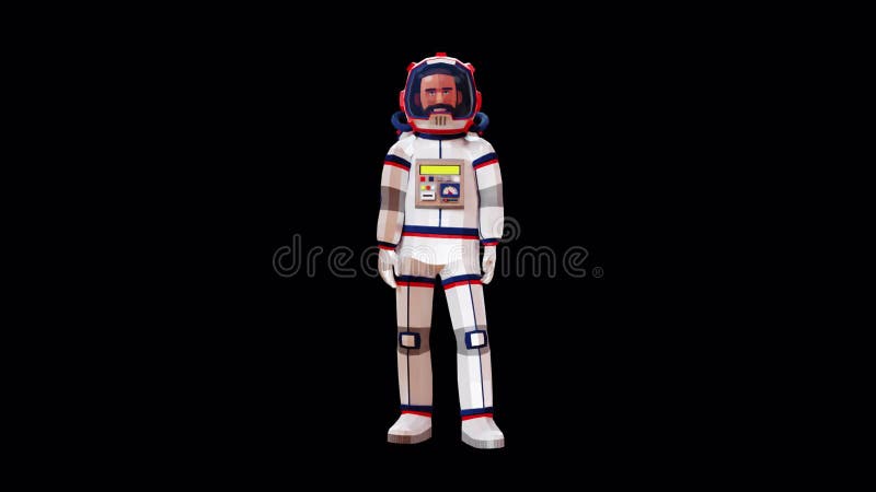 Un astronaut într-un costum spațial demonstrează ceva cu mâna lui. stock illustration