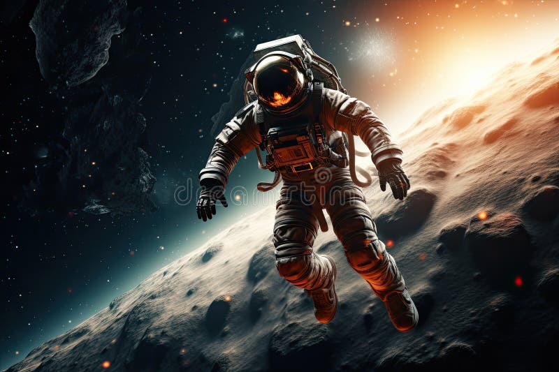 Astronaut in a spacesuit in outer space Astronaut in outer space Close up royalty free illustration