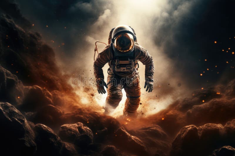 Astronaut in a spacesuit in outer space Astronaut in outer space Close up stock illustration