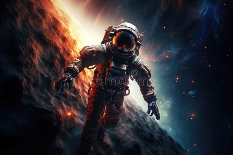 Astronaut in a spacesuit in outer space Astronaut in outer space Close up vector illustration