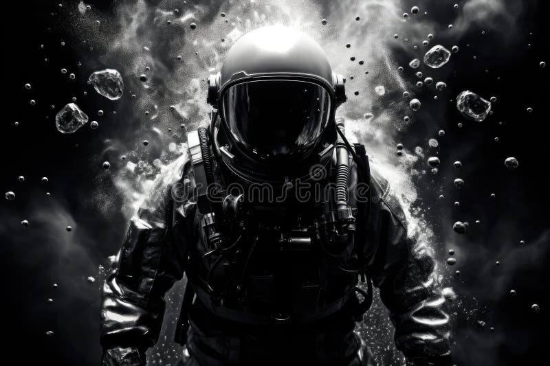 Astronaut in a spacesuit in outer space Astronaut in outer space Close up stock illustration