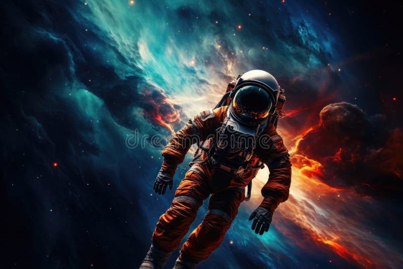 Astronaut in a spacesuit in outer space Astronaut in outer space Close up vector illustration