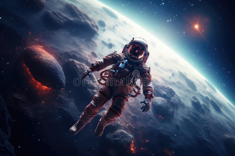 Astronaut in a spacesuit in outer space Astronaut in outer space Close up vector illustration