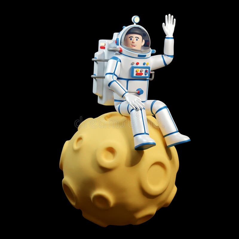 Astronaut in spacesuit sits on Moon stock illustration
