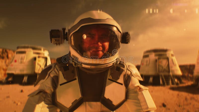 Astronautul în costum spațial zâmbește la cameră vector illustration