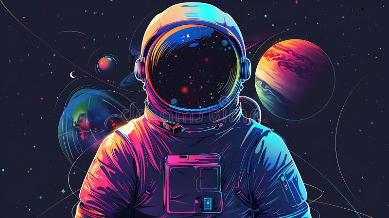 Astronaut with a Spectrum of Planets stock illustration