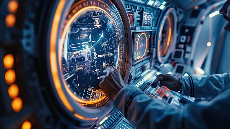 Astronaut working inside a space module royalty free stock images