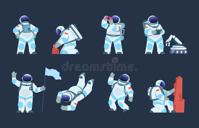 Astronauta Character Diseño del astronauta de la historieta, cosmonauta en el movimiento, tomando el selfie que vuela y que camin stock de ilustración Astronauta Character Diseño del astronauta de la historieta, cosmonauta en el movimiento, tomando el selfie que vuela y que camin stock de ilustración