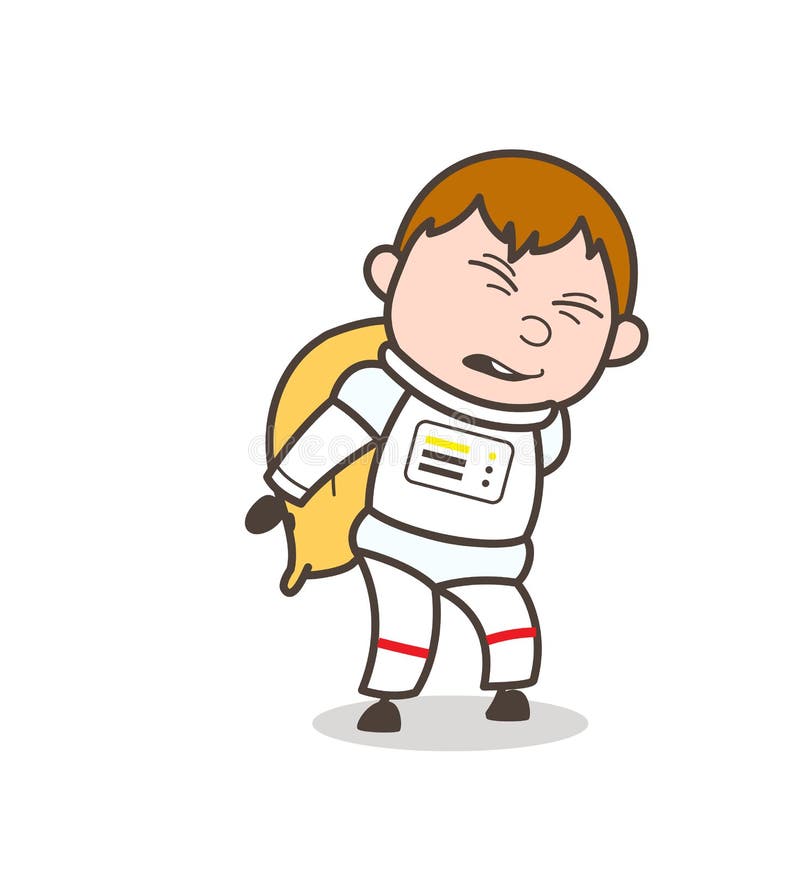 Astronauta de la historieta que lleva un paquete del ejemplo del vector del saco stock de ilustración