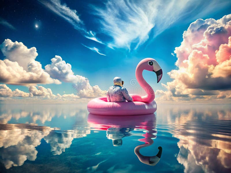 Astronauta di flamingo galleggia nelle acque generative ai royalty illustrazione gratis