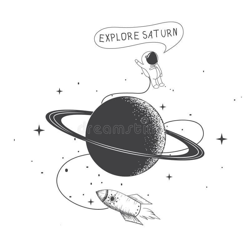 Astronauta divertente che esplora Saturn illustrazione di stock Astronauta divertente che esplora Saturn illustrazione di stock