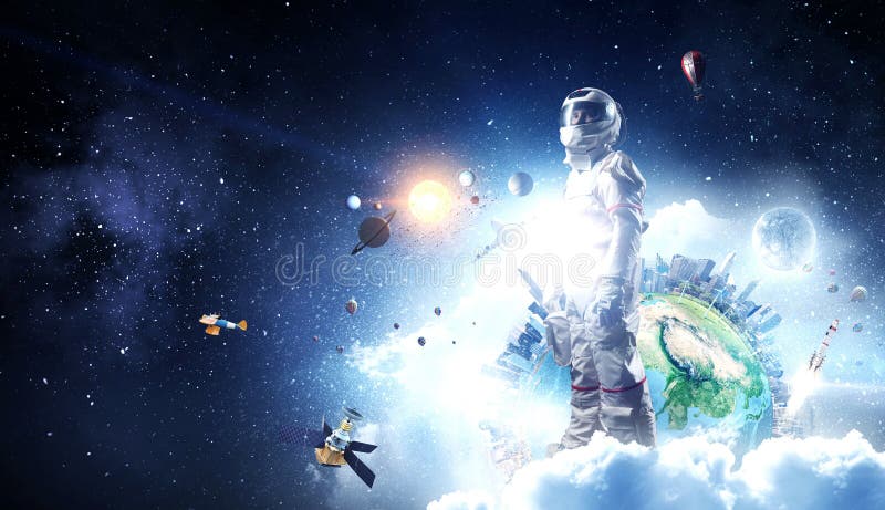 Astronauta e sua miss?o Meios mistos imagens de stock Astronauta e sua miss?o Meios mistos imagens de stock