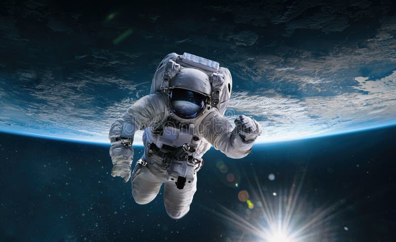 Astronauta En El Espacio Ultraterrestre Con Sol Sobre El Planeta Tierra.  Imagen de archivo - Imagen de azul, oscuro: 187449203