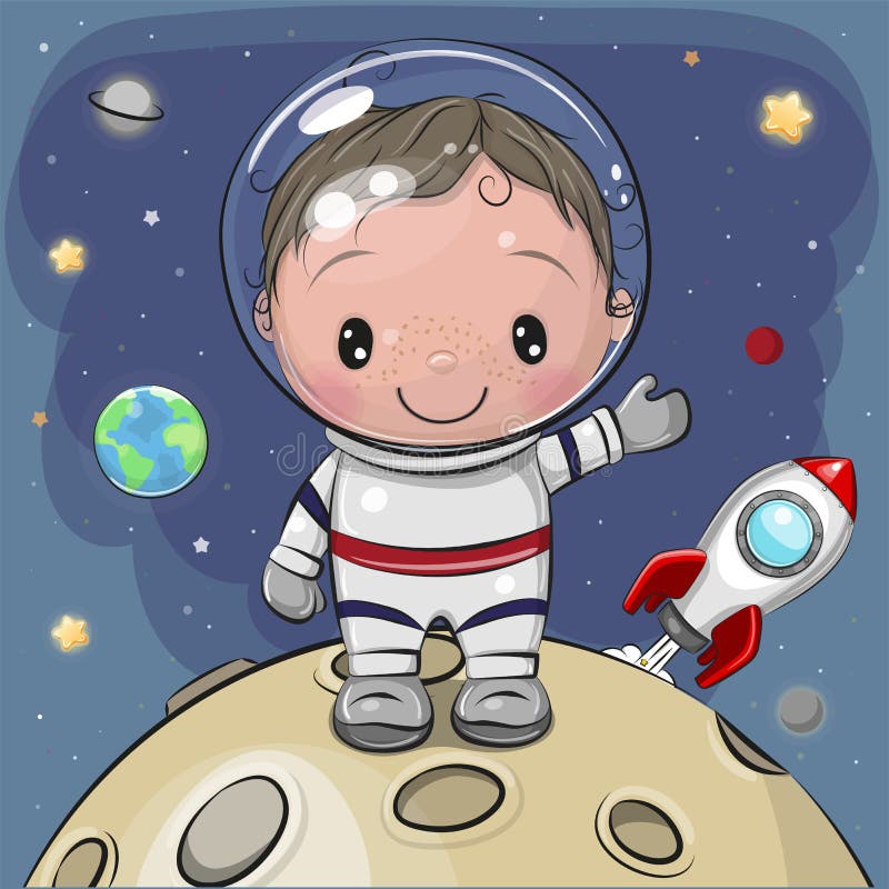Astronauta En La Luna Sobre Un Fondo Espacial Ilustración del Vector -  Ilustración de espacio, infantil: 211602404