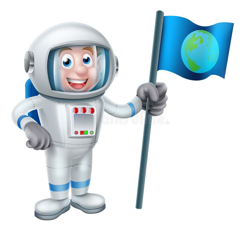 Astronauta Holding Flag dos desenhos animados ilustração royalty free Astronauta Holding Flag dos desenhos animados ilustração royalty free