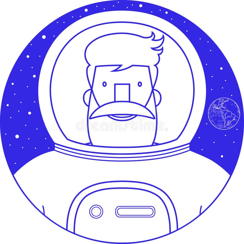 Astronauta sonriente barbudo de la muestra azul del icono en traje de espacio ilustración del vector Astronauta sonriente barbudo de la muestra azul del icono en traje de espacio ilustración del vector